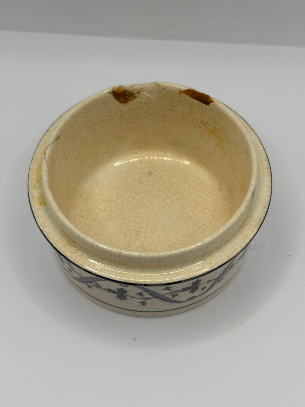 Old unusual decorative stoneware pot lid base