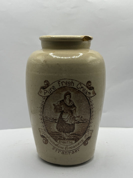 Large Stranraer pure fresh cream pot, milk maid. Serpia print