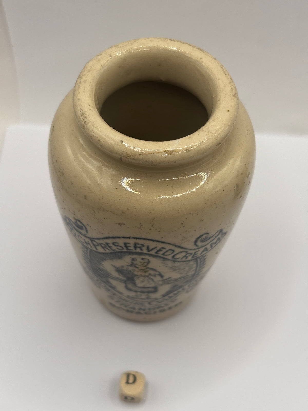 Old advertising cream pot, rich preserved cream stranraer, milkmaid (D)