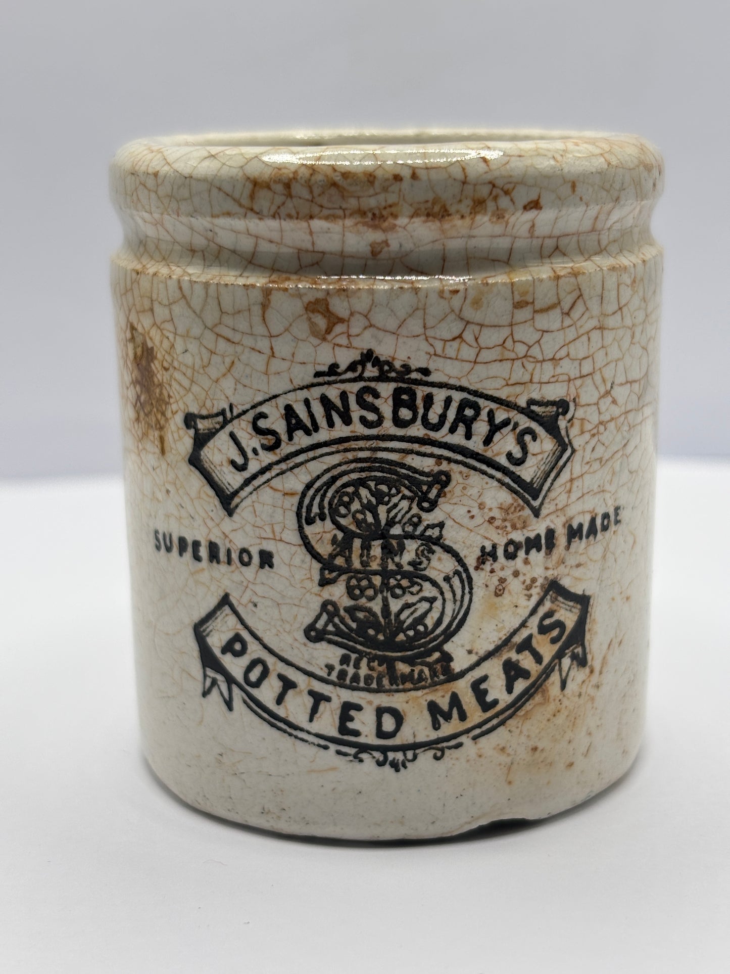 Small stoneware Sainsbury’s advertising jar, potted meats