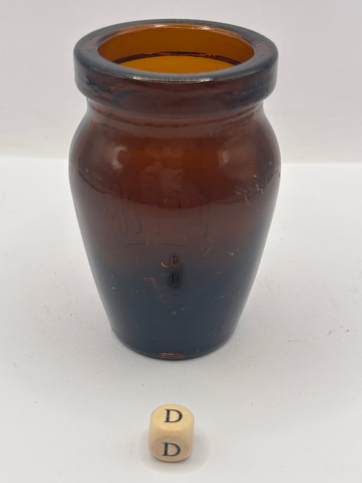 Old amber glass Virol jar (D) 8cms