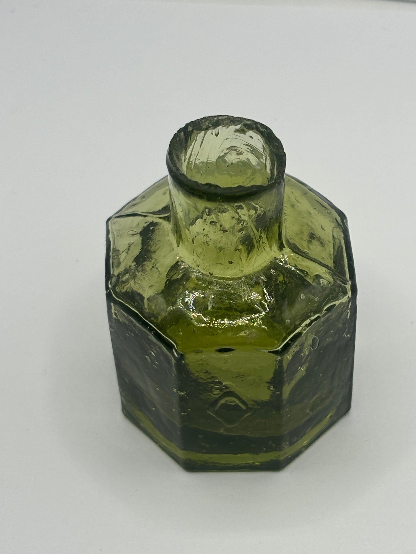 Olive Green ink bottle, diamond panels