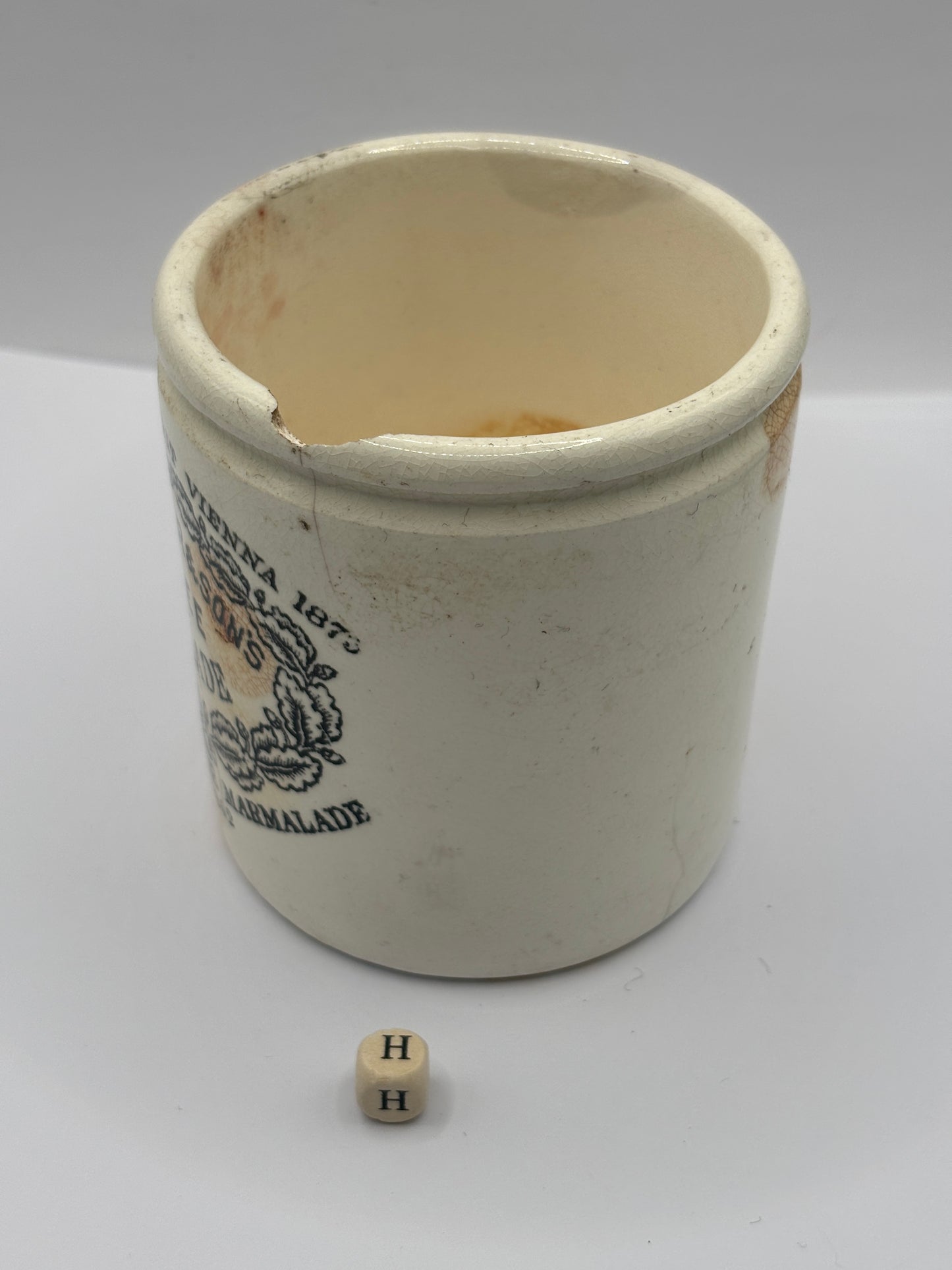 Old 1lb James Keiller Dundee marmalade Jar (H) damaged