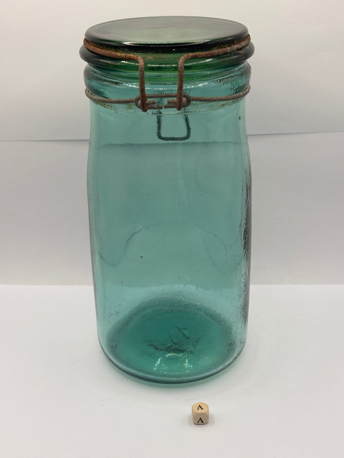 Old French green glass canning jar, Solidex (a)