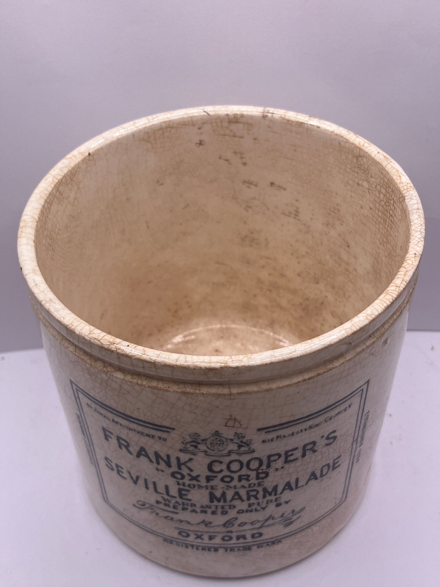 2lb frank cooper marmalade jar, stained & crazed