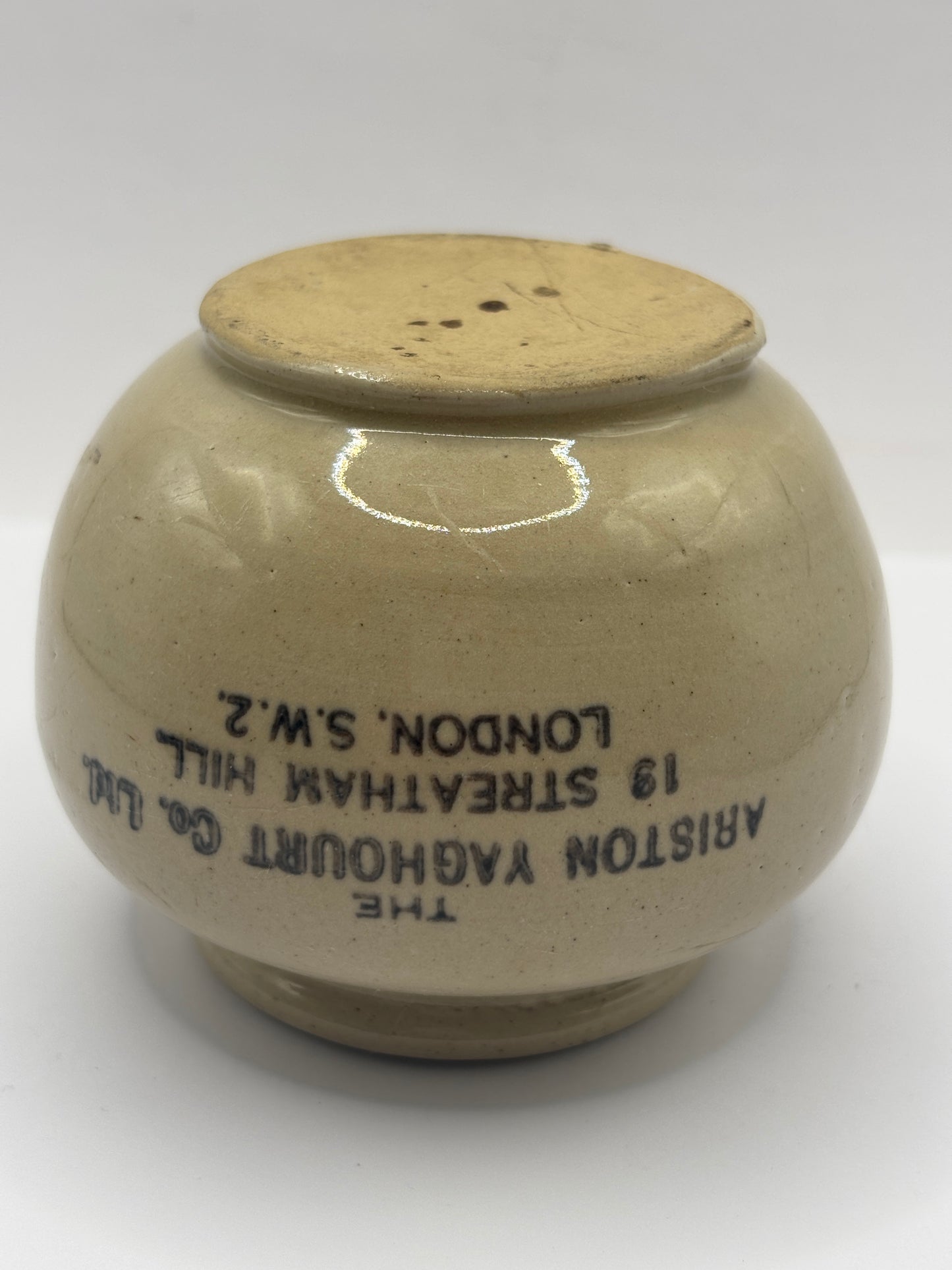 Old advertising jar, The Ariston Yaghourt Co London