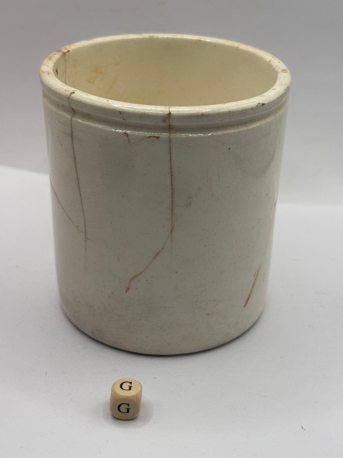 Old 1lb stoneware marmalade pot, James Keiller Dundee marmalade (G) damaged