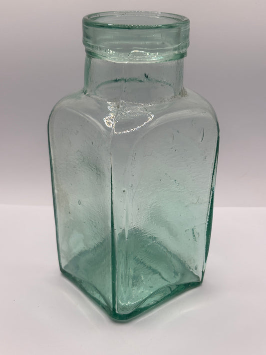 Old square aqua glass pickle jar