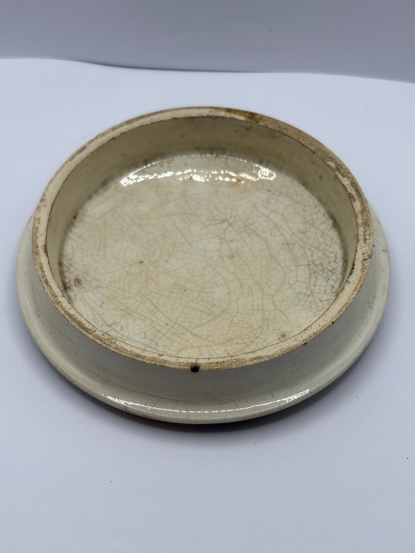 Old Prattware lid, victorian pot lid. The village wedding, Pratt lid