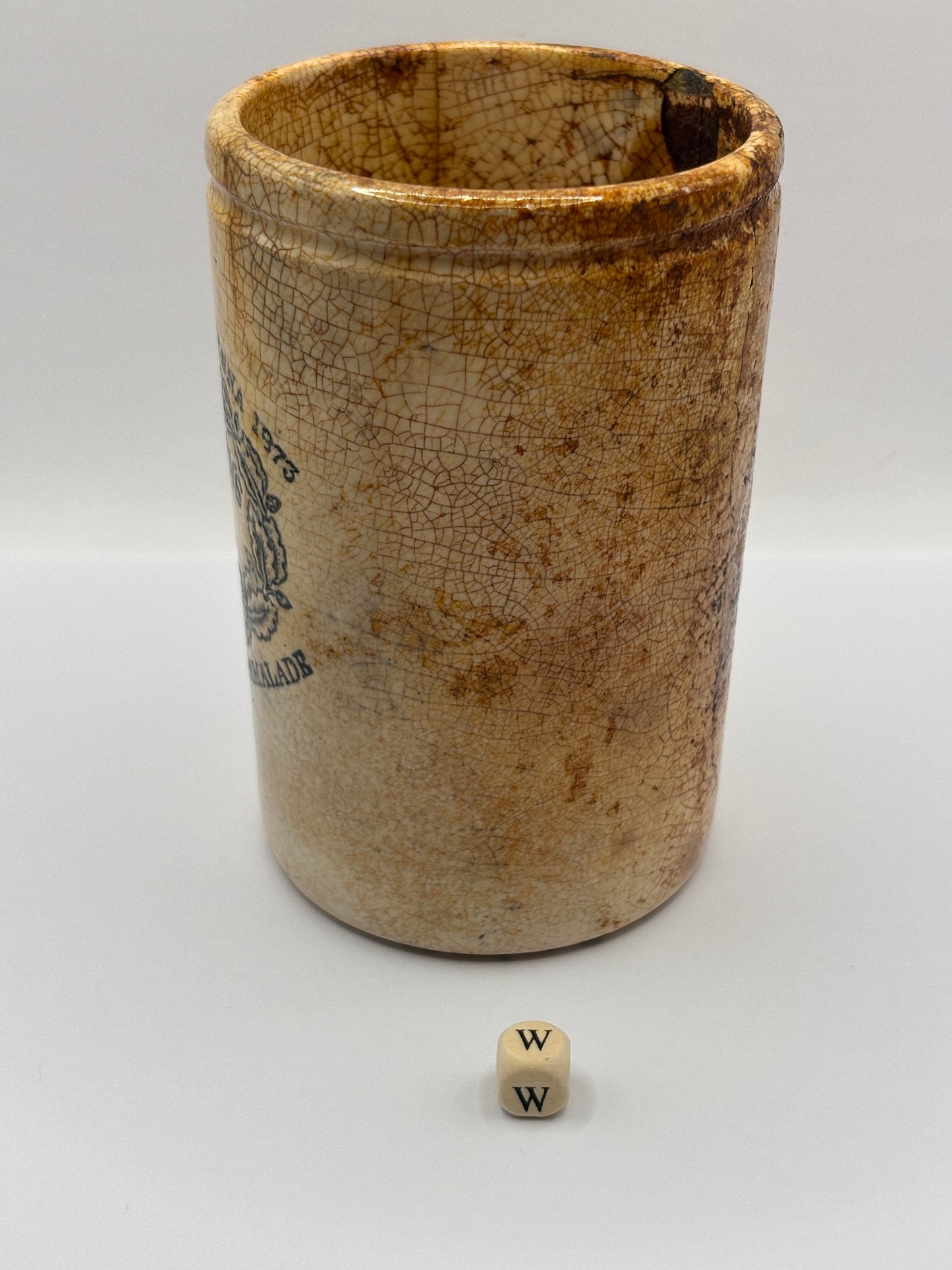Old 1lb James Keiller Dundee marmalade jar (w) damaged