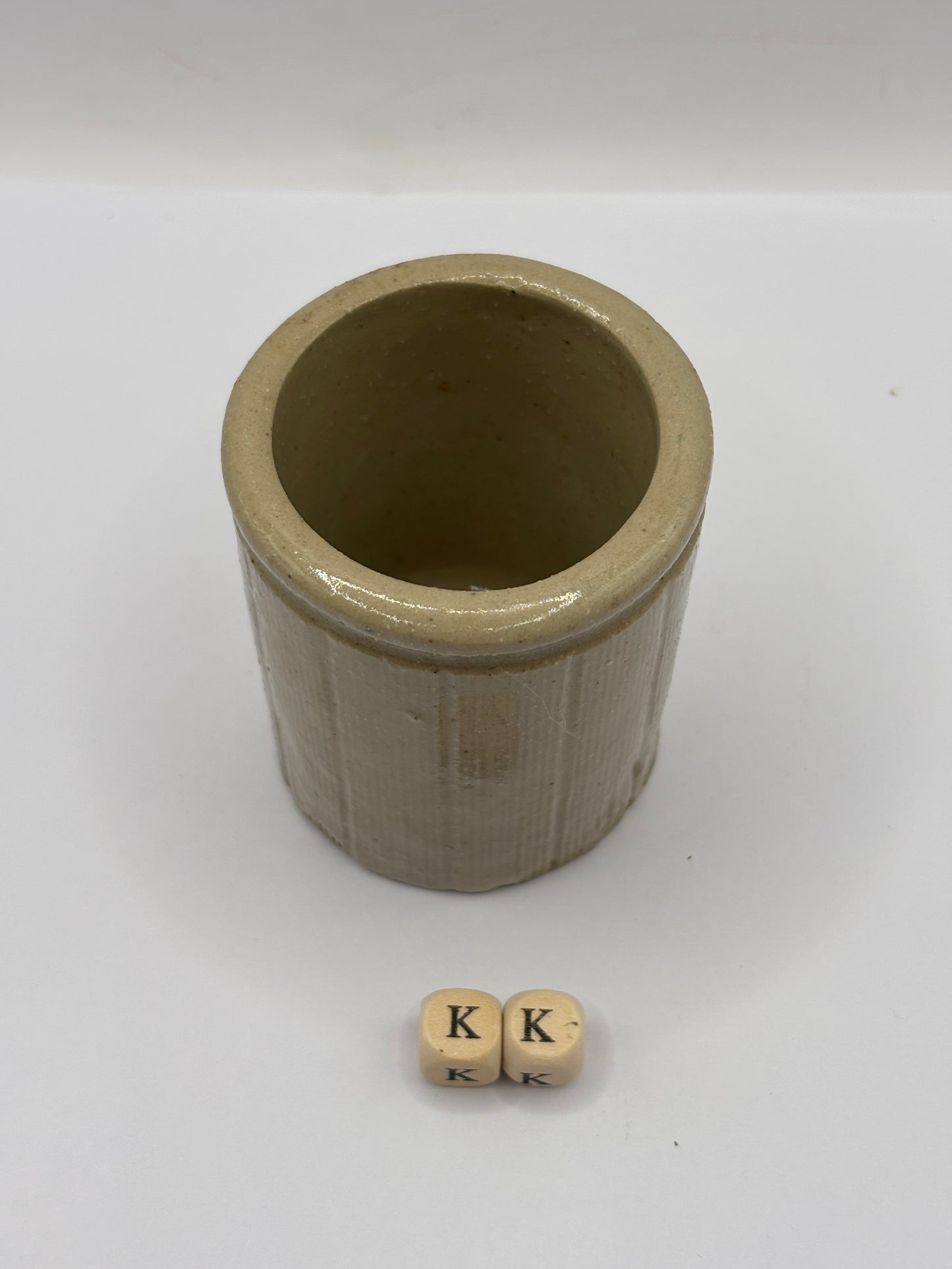 Old mini ribbed stoneware jam pot (kk)