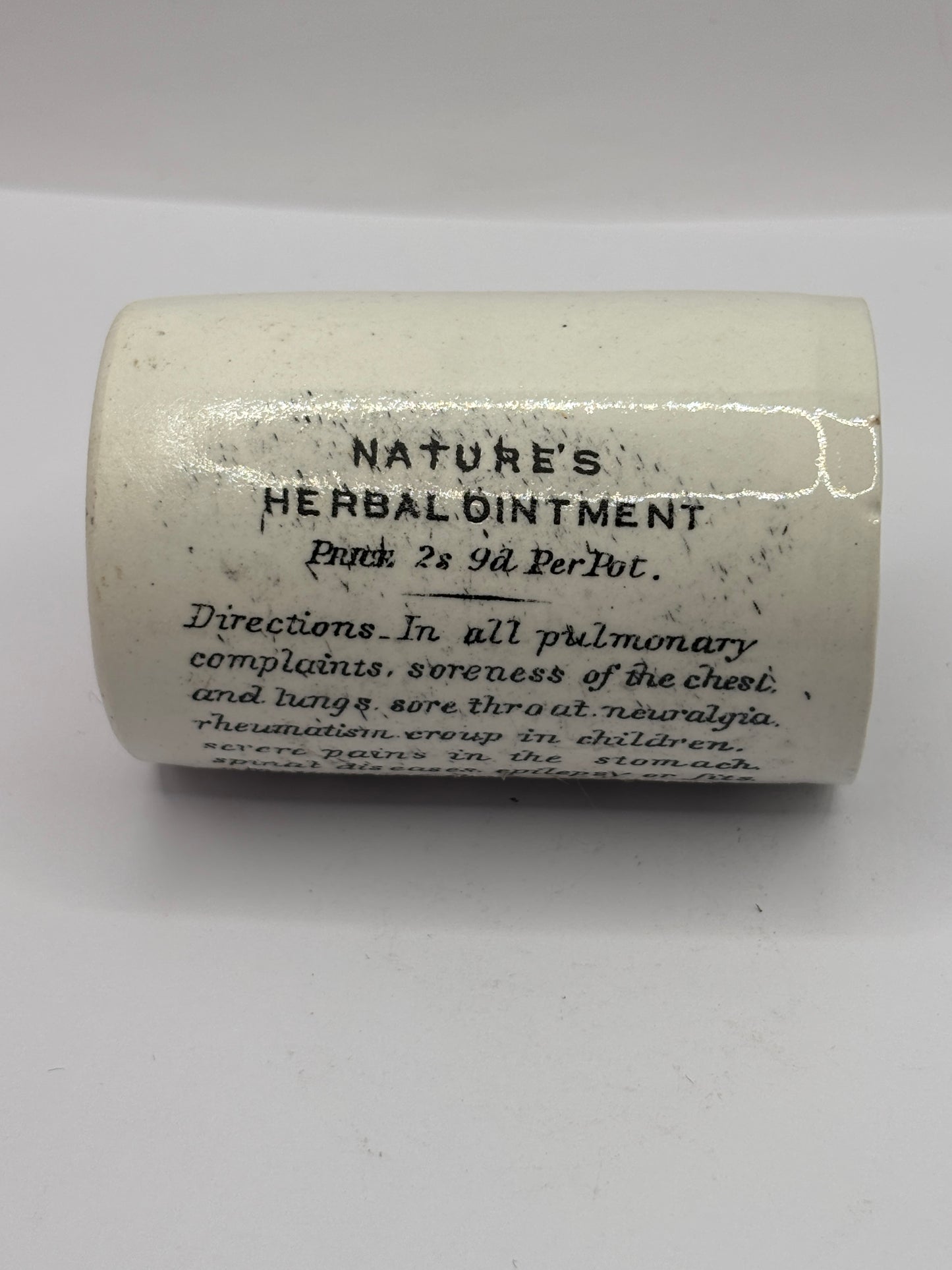 Old advertising ointment pot, Natures herbal ointment 7cms