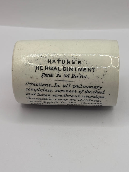 Old advertising ointment pot, Natures herbal ointment 7cms