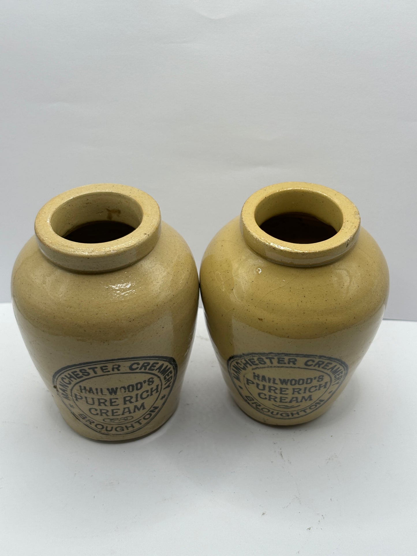 2 advertising cream pots, Hailwoods pure rich cream