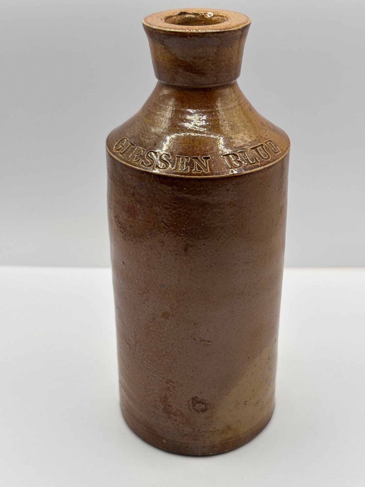 Old brown stoneware ink bottle, Giessen Blue
