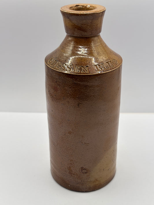 Old brown stoneware ink bottle, Giessen Blue