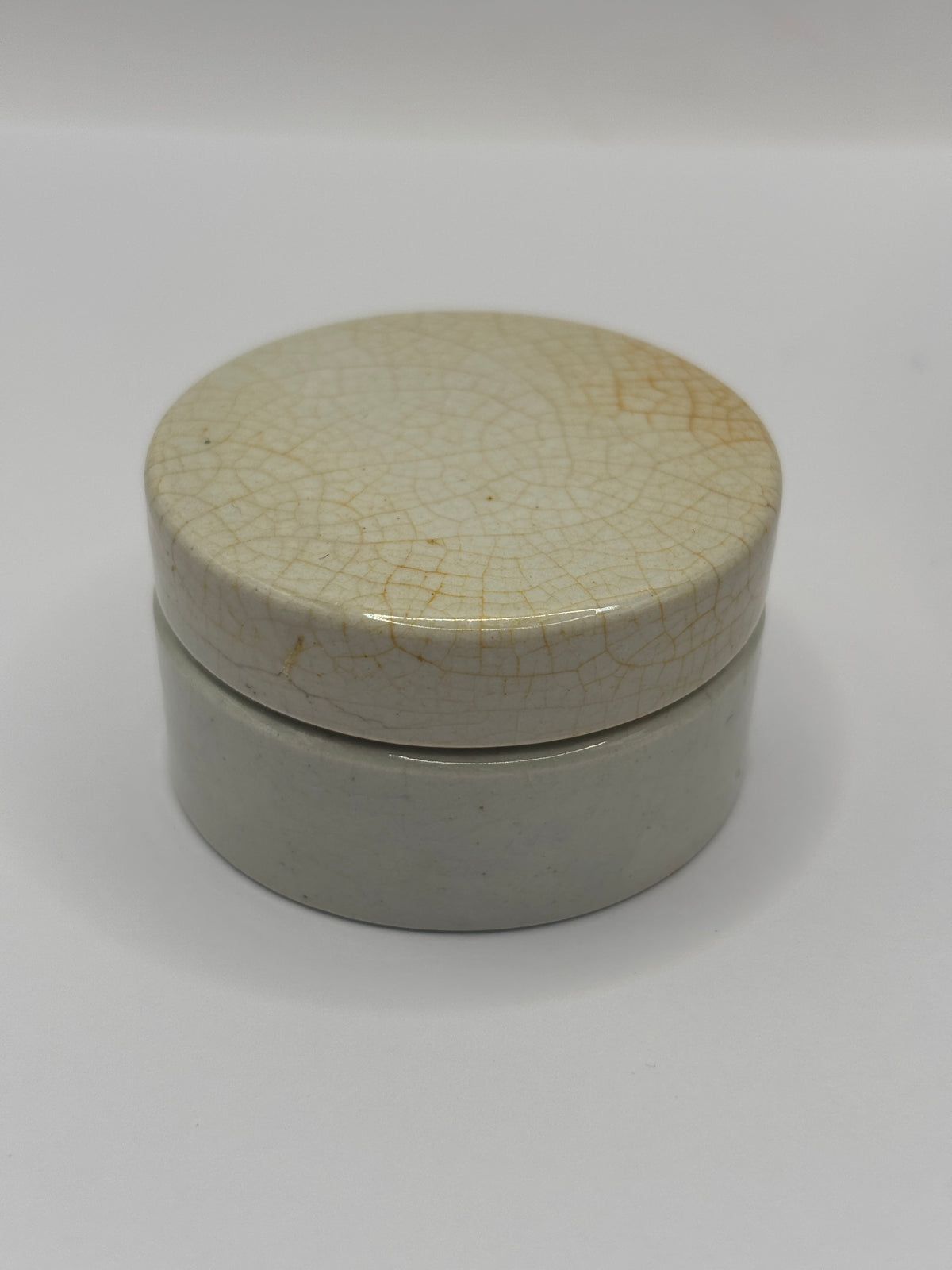 Old mini plain stoneware pot lid and base