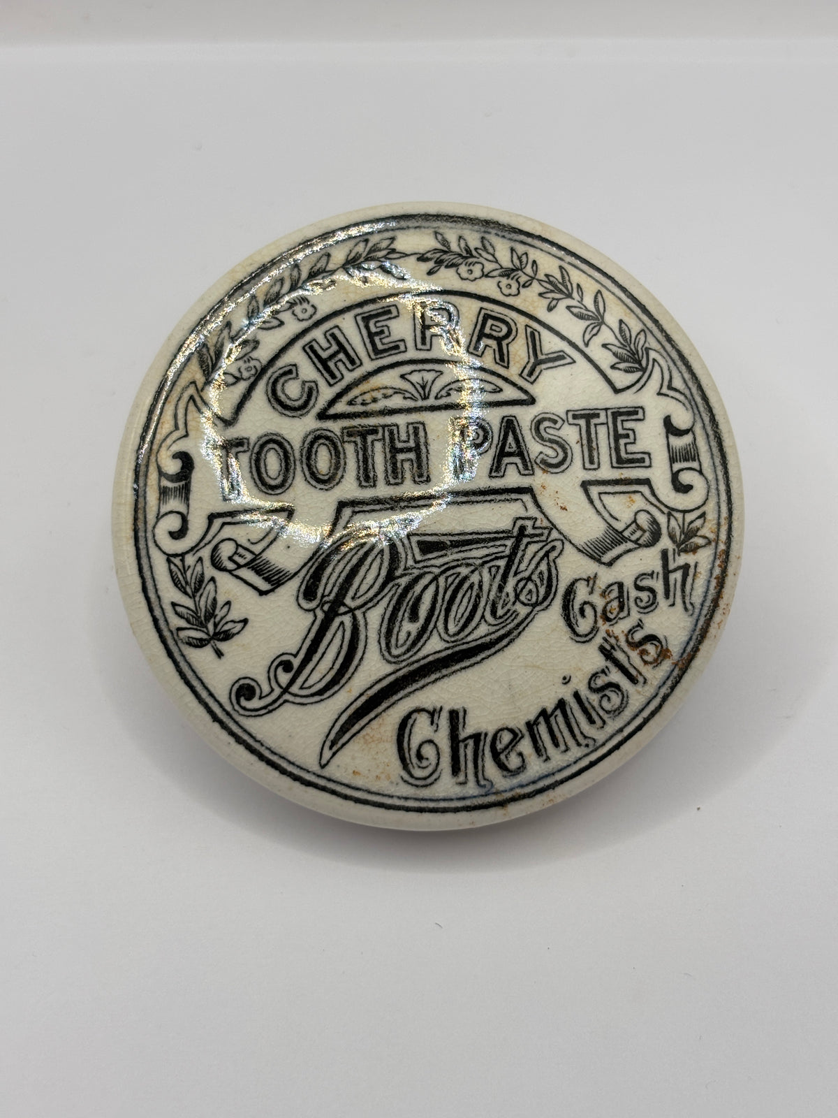 Old advertising lid and base. Boots cash chemists Cherry tooth paste 🍒