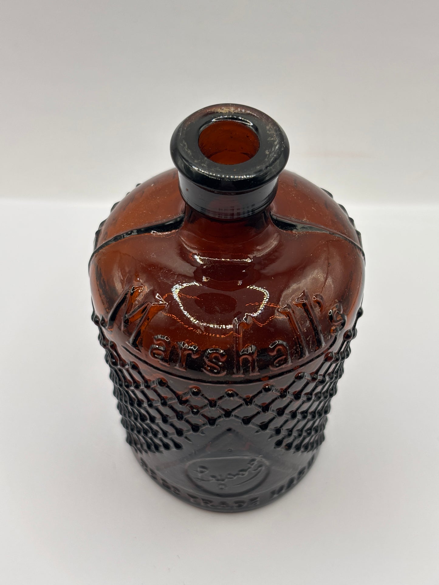 Old amber glass lysol bottle, Marshall’s, Not to be taken