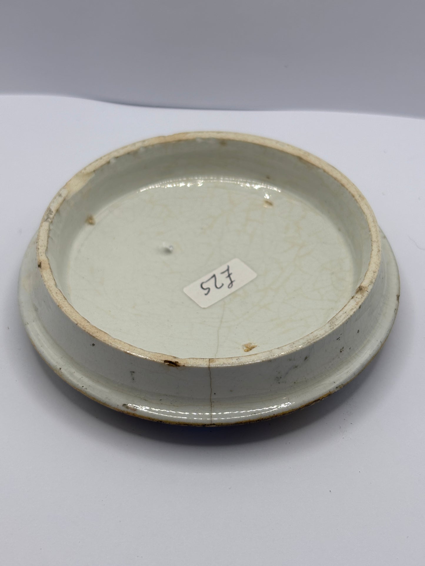 Old Prattware lid, victorian pot lid. The poultry woman, Pratt lid