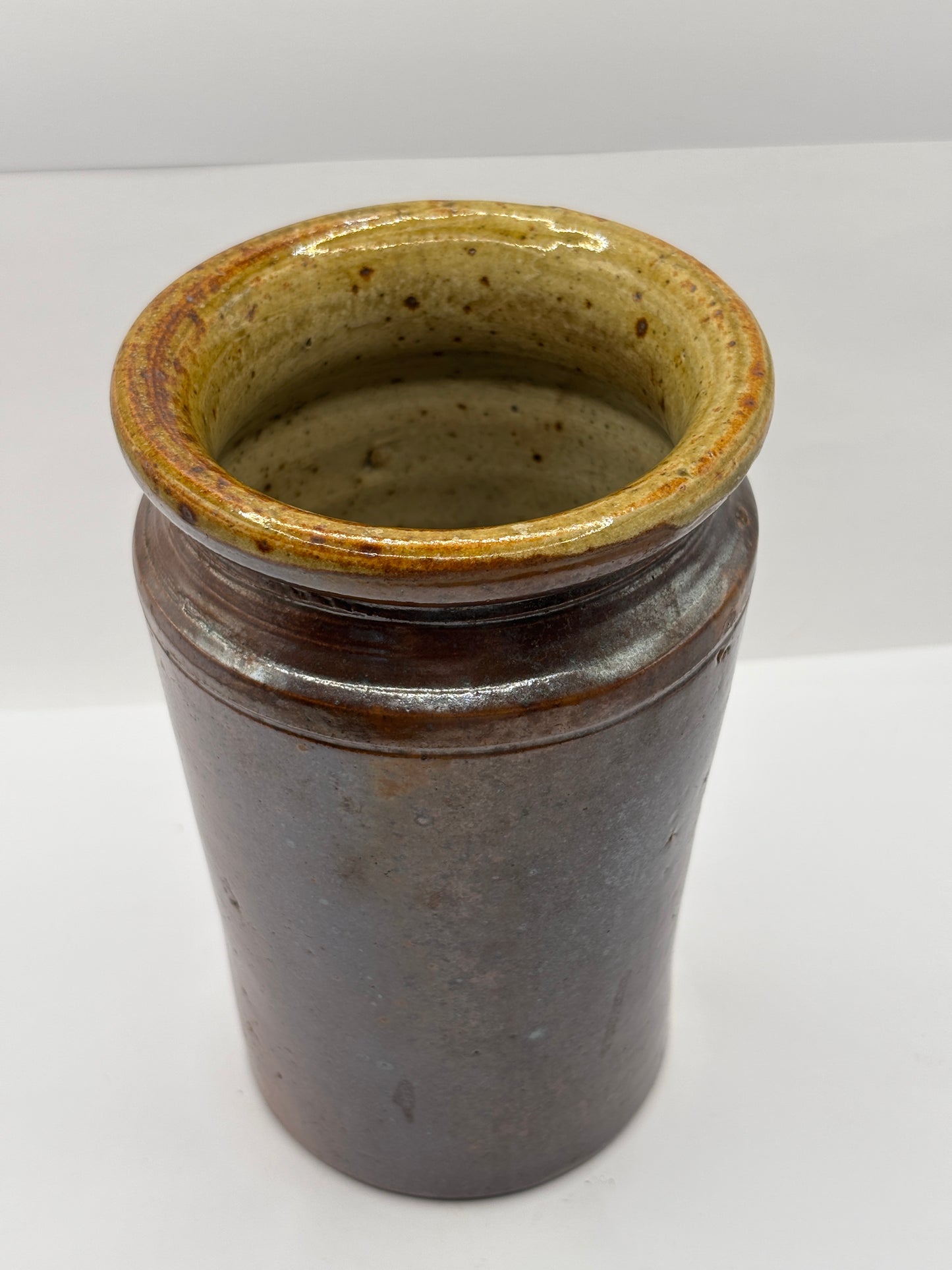 Old salt glaze pantry pot, storage jar 16cms
