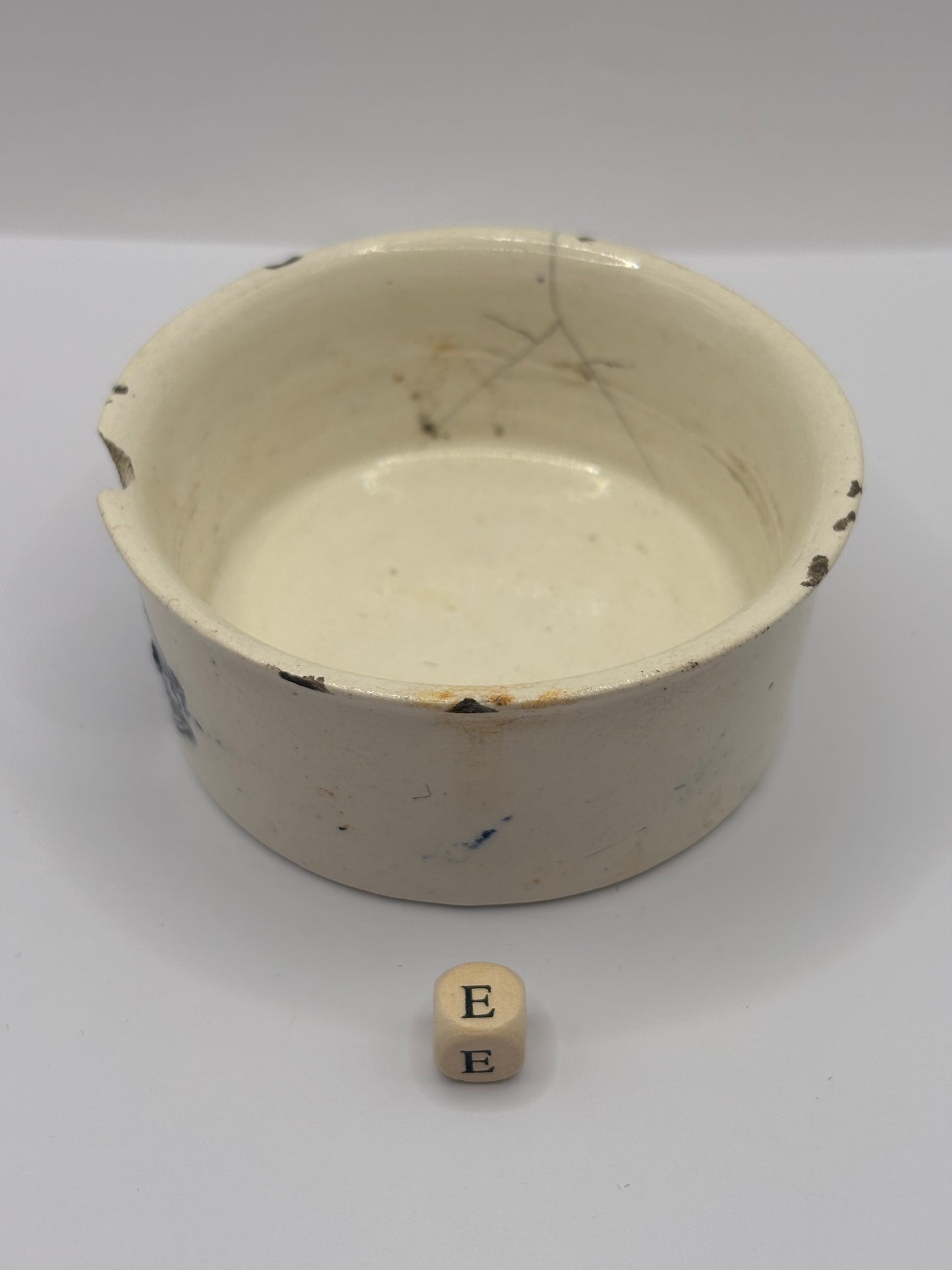 Old advertising meat paste pot, plumtrees (E) damaged