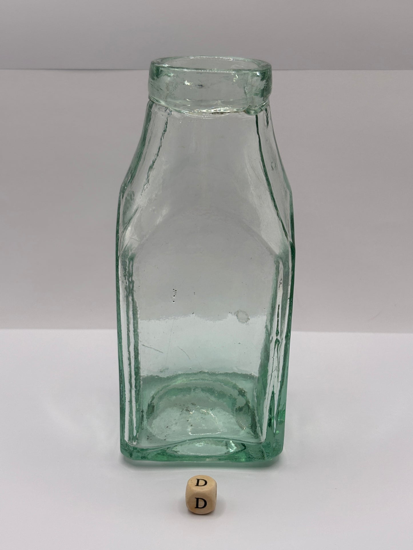 Old aqua glass pickle jar, preserve jar (D)