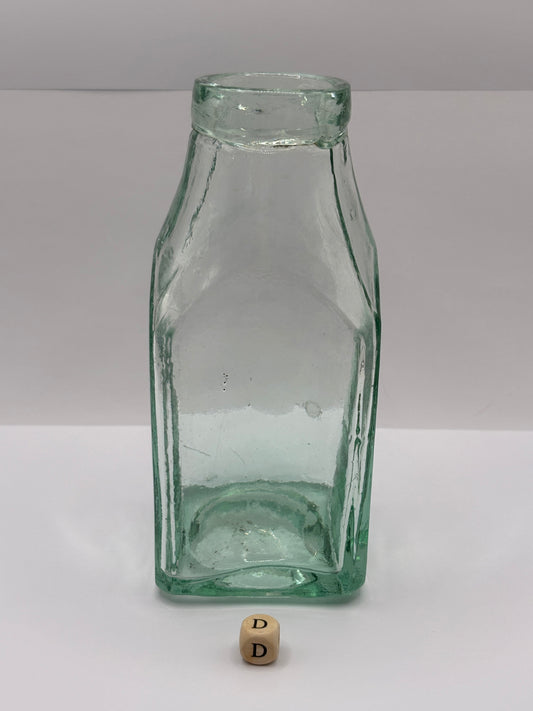 Old aqua glass pickle jar, preserve jar (D)