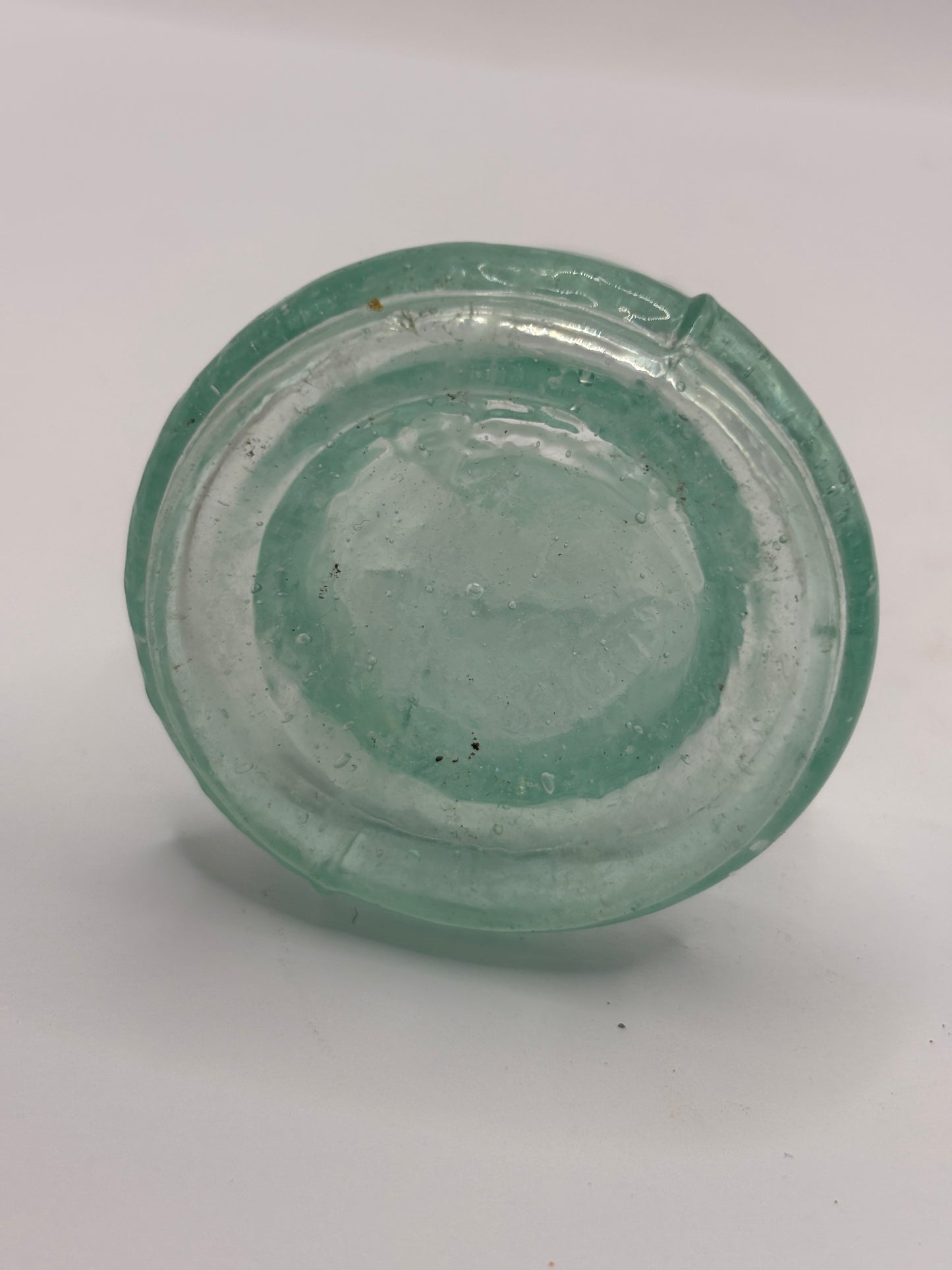 Old aqua glass inkwell, Bell ink