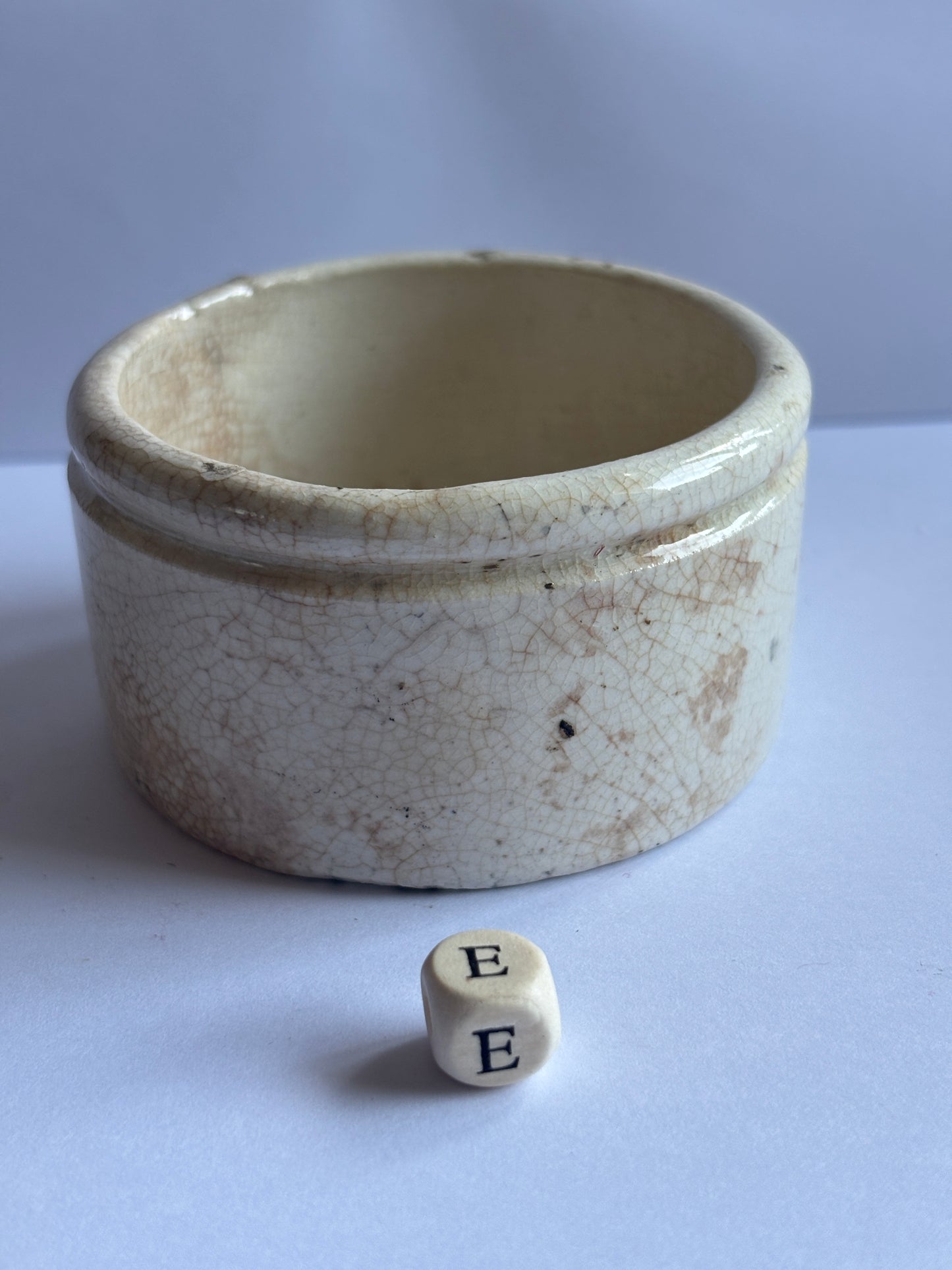 Old stained & crazed stoneware meat paste pot