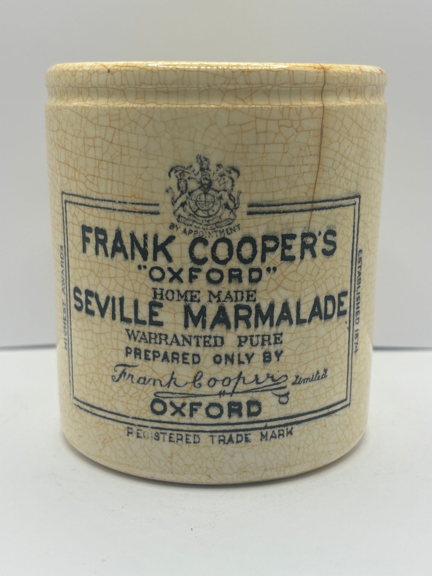 1lb Frank coopers marmalade jar, stained & crazed