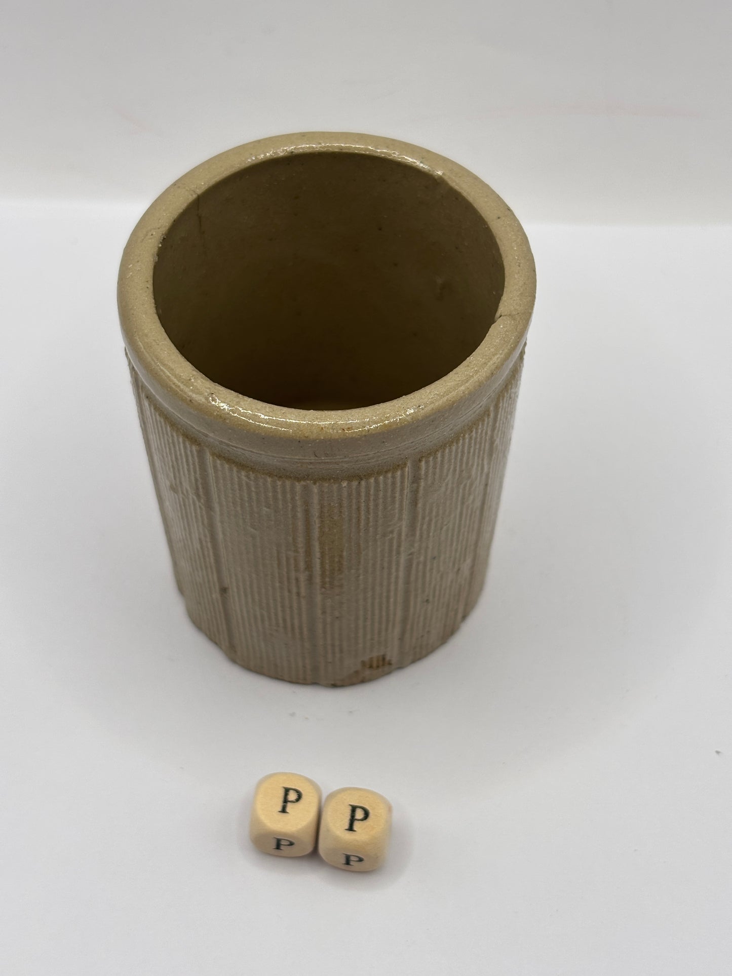 Old mini ribbed stoneware jam pot (pp)