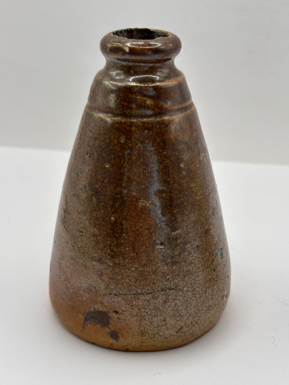 Old stoneware ink bottle, inkwell. Cone ink
