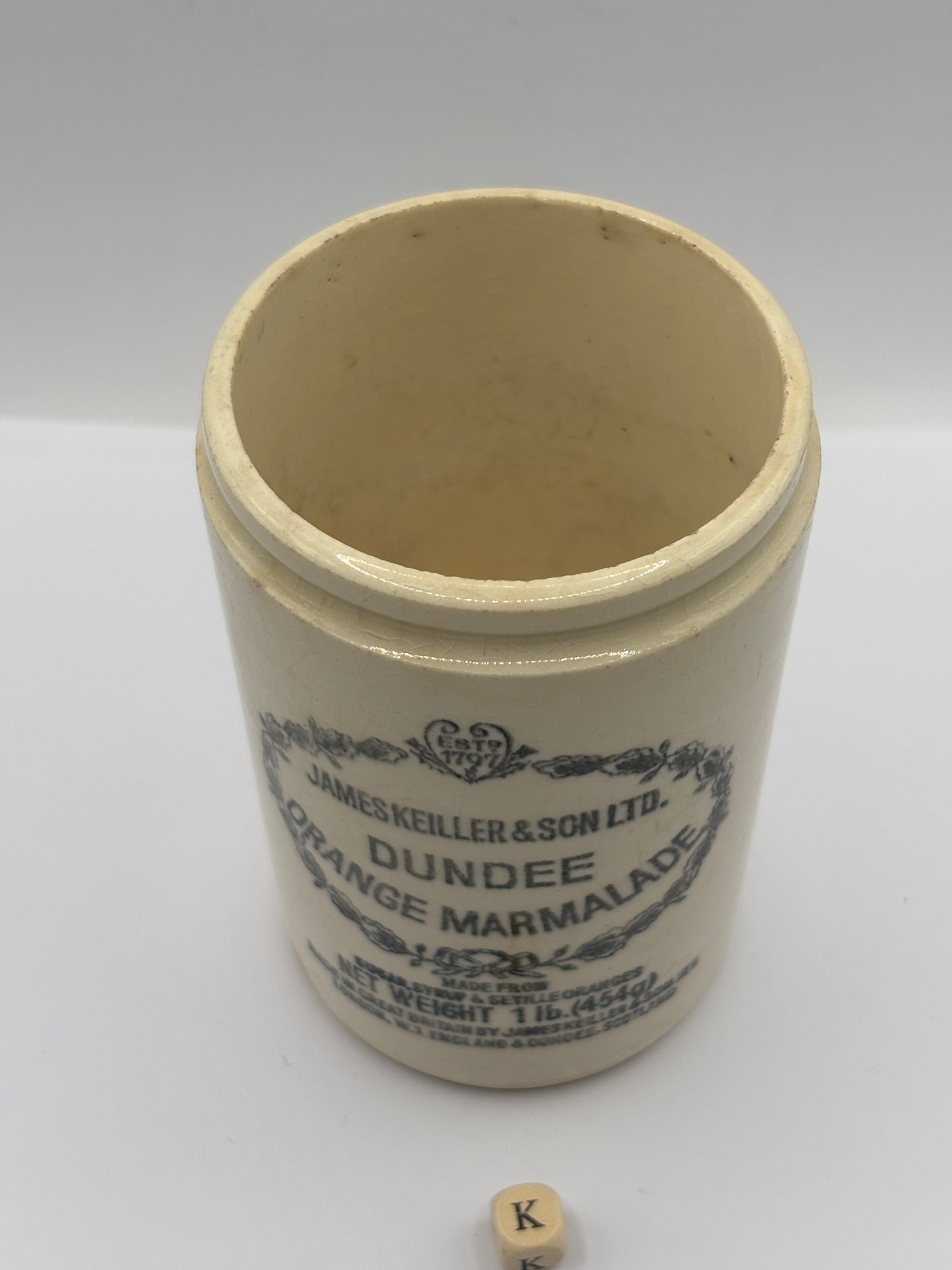 Old 1lb James Keiller Dundee marmalade Jar (k)