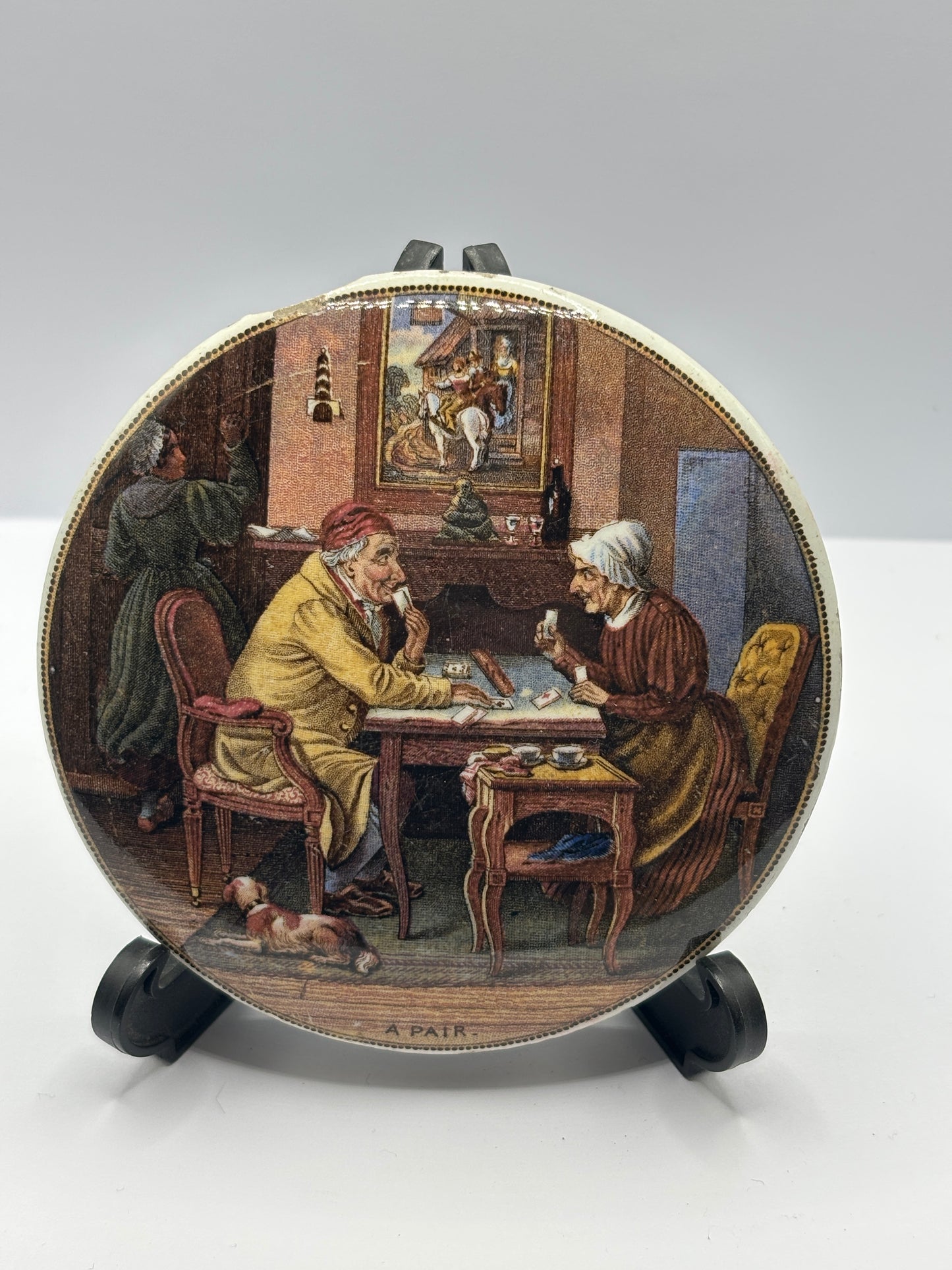 Old Prattware lid, victorian pot lid. A pair. Pratt lid. Damaged