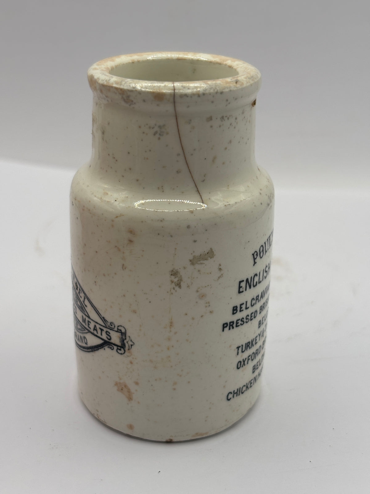 Old advertising potted meat jar, Poulton & noel home made potted meats