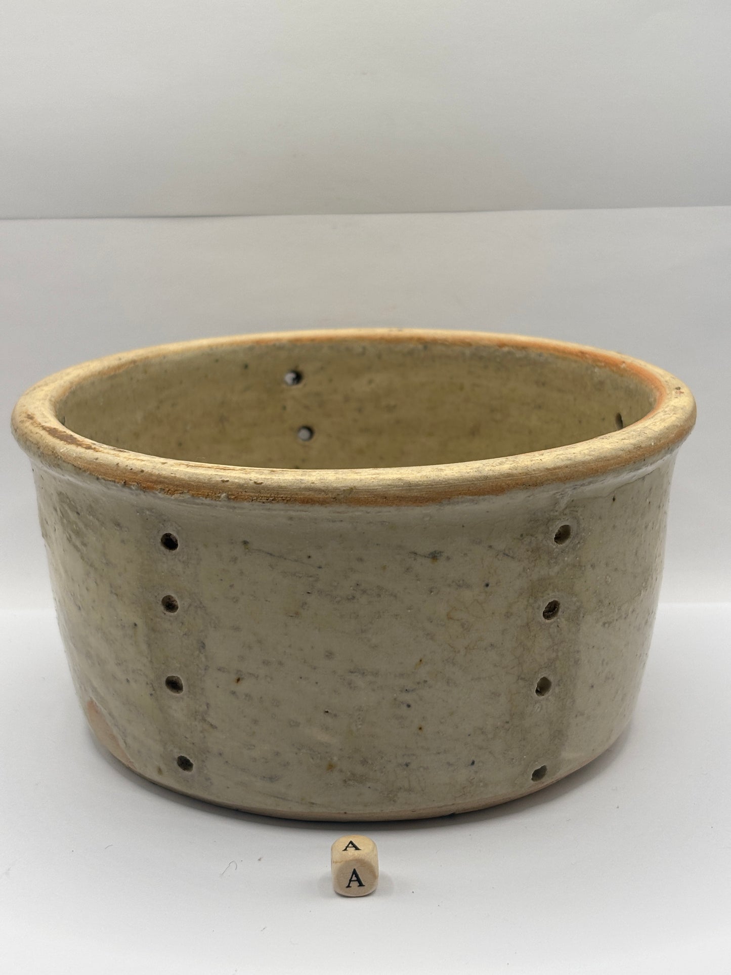 Old french stoneware cheese strainer, cheese mold (a)
