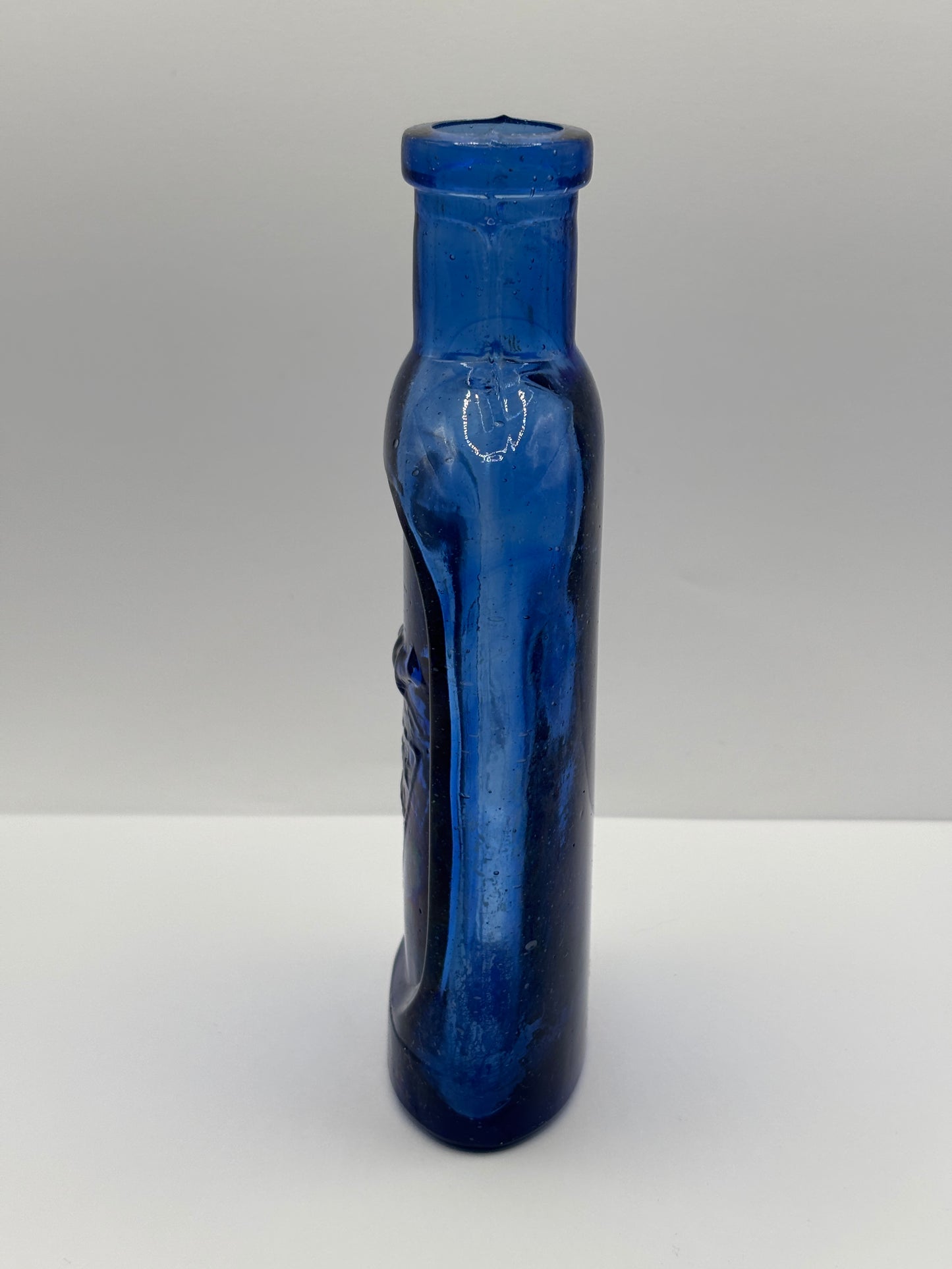 Old blue glass advertising chemist bottle, walfox brand