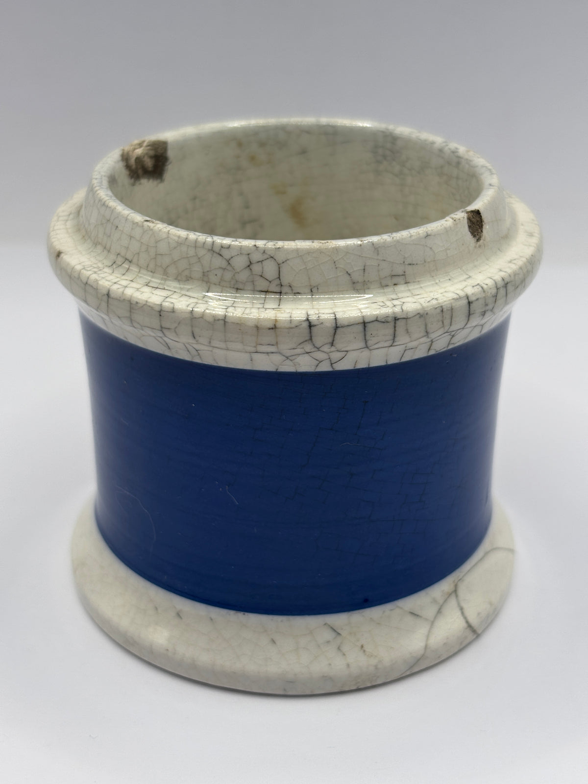 Old small plain blue stoneware apothecary jar