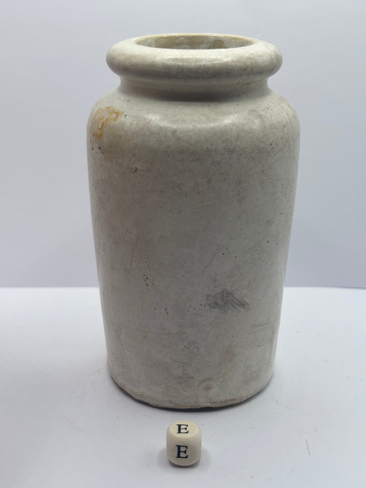 Old Dunragit stoneware cream pot (E) damaged
