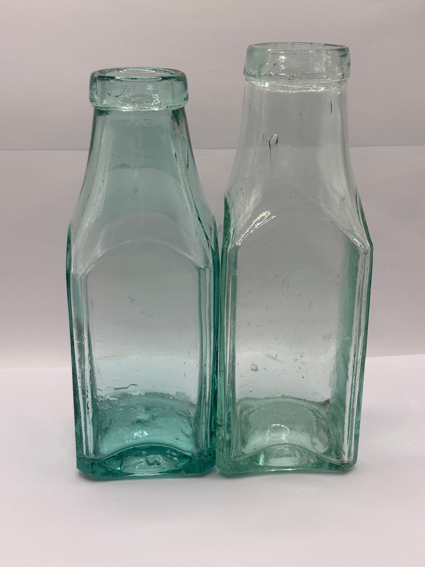 2 Old aqua glass pickle jars