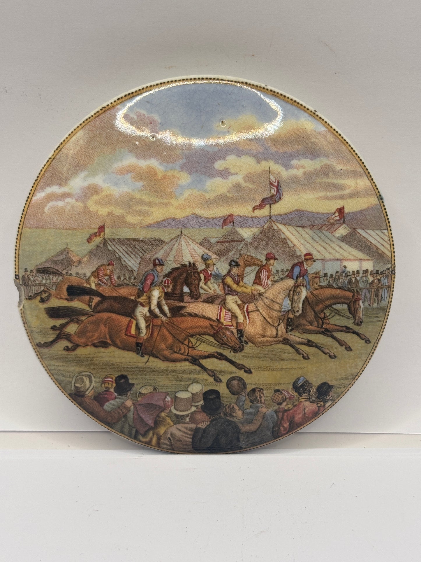 Old Prattware lid, Derby day