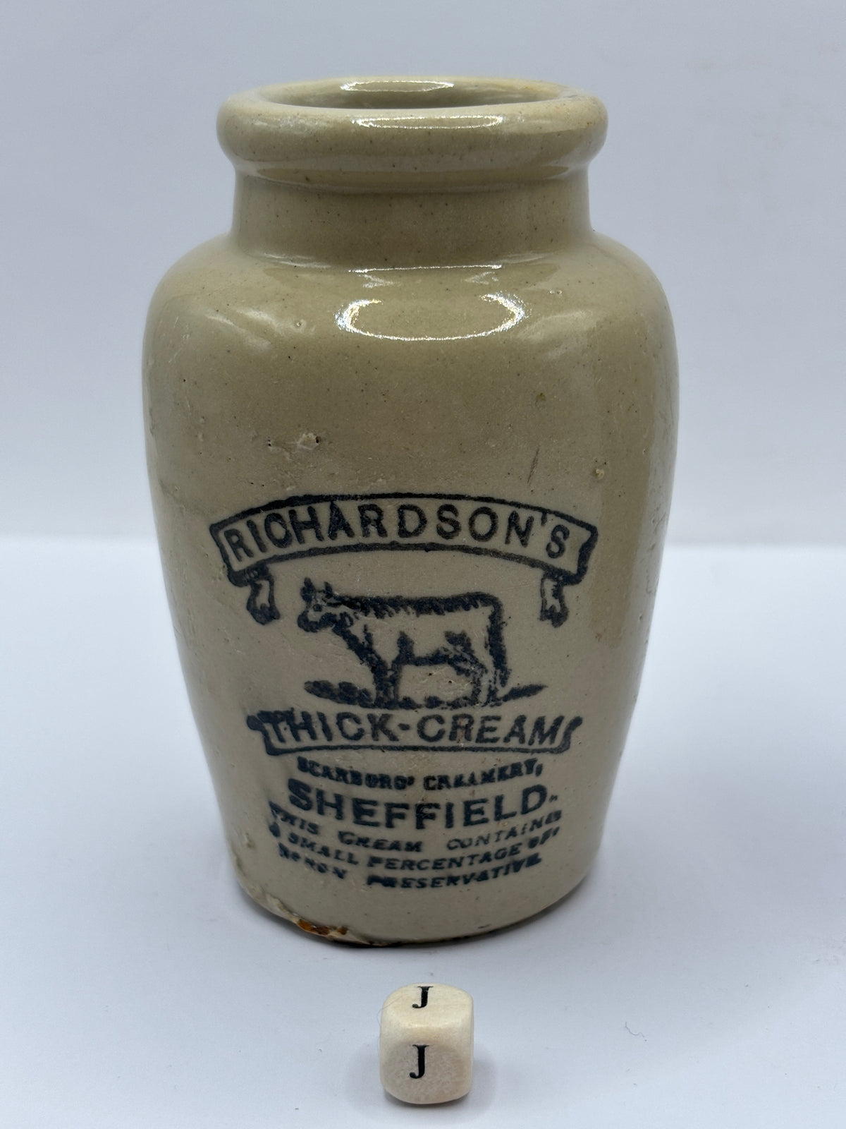 Old advertising cream pot, Richardsons thick cream Sheffield. Double sided (J)