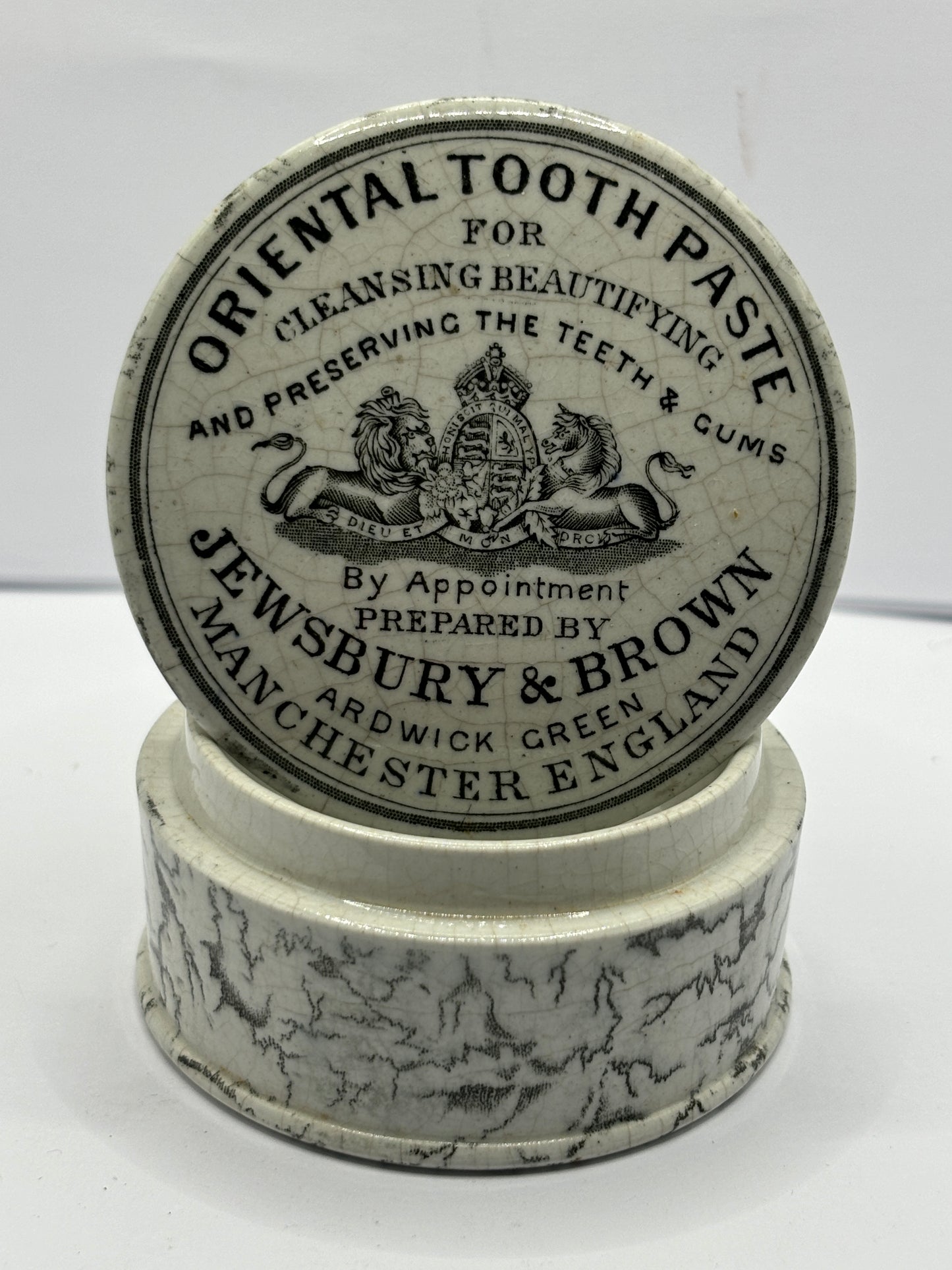 Old Jewsbury & Brown advertising lid & base. Oriental toothpaste