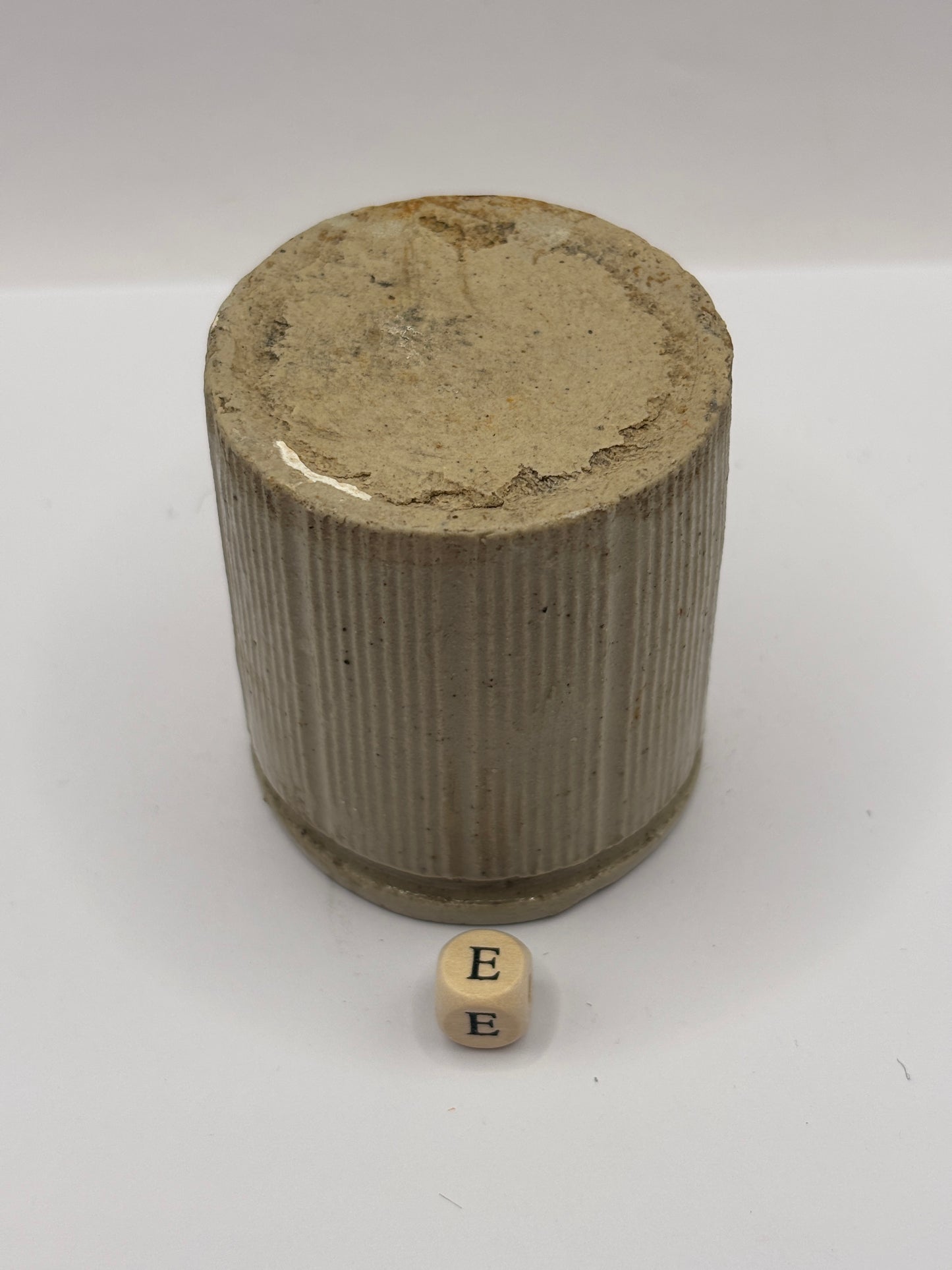 Old mini ribbed stoneware jam pot (E)