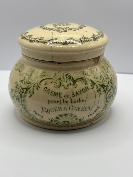 Old creme de savon advertising jar, Paris France. damages