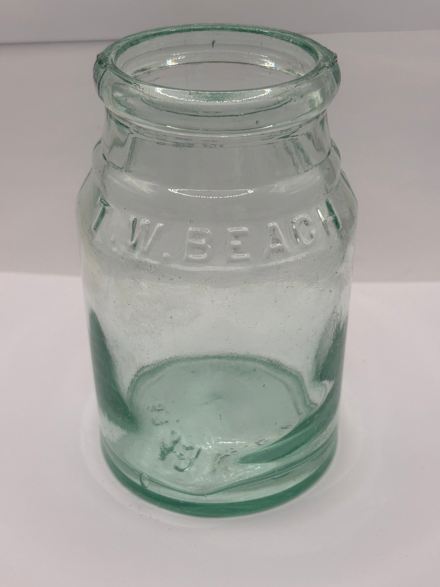 Old aqua glass fruit growers preserve jar