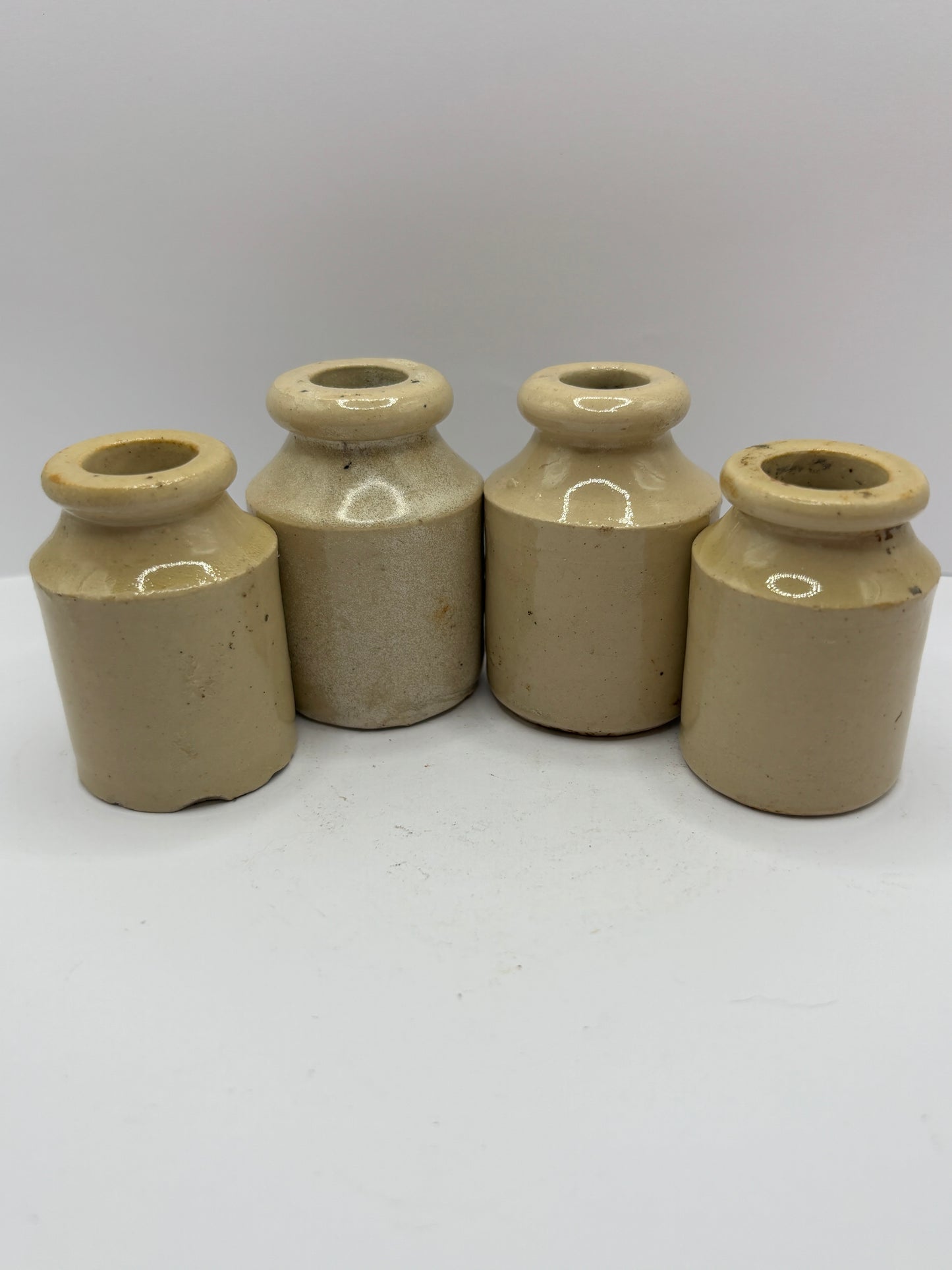 4 mini white stoneware jars & pots