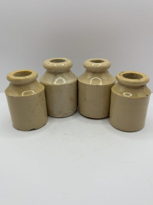 4 mini white stoneware jars & pots