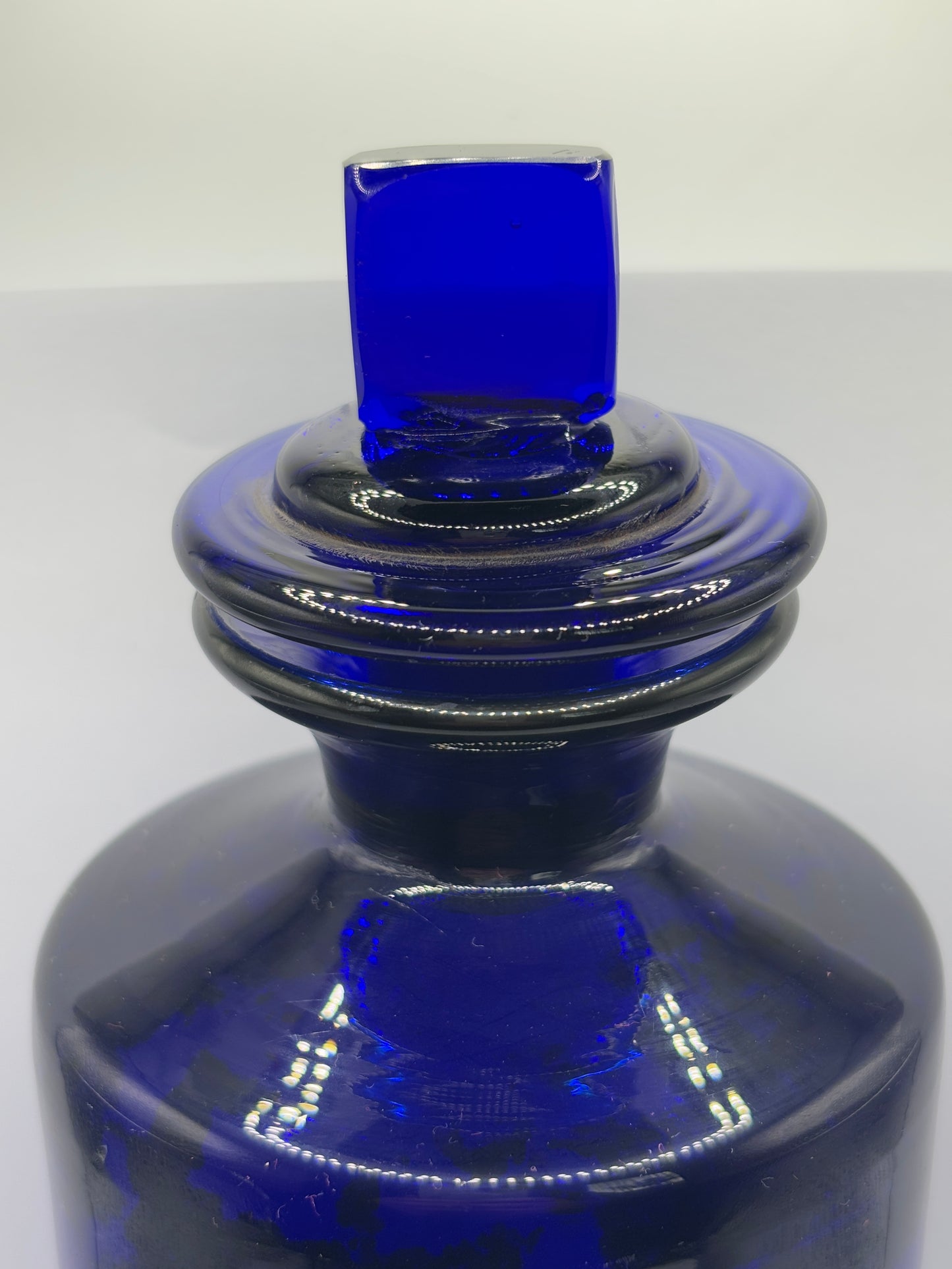 Old blue glass chemist jar, chemist round. Pharmacy